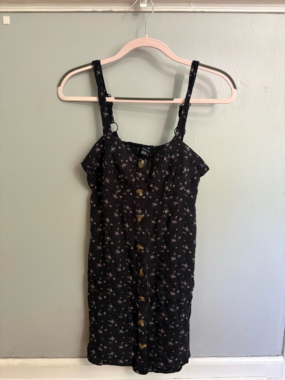 American Eagle Outfitters Black Floral Button Mini Dress